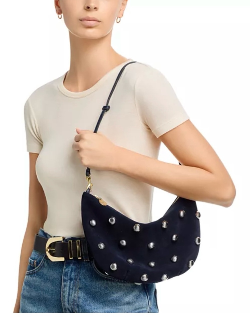 Clare V Lune StuddedSuede Shoulder Bag/ Anthropologie